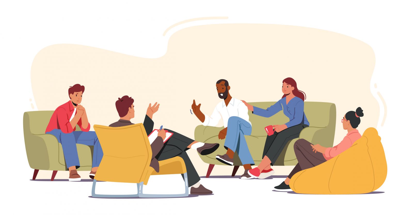 Illustration of a group of people in a relaced meeting banner image